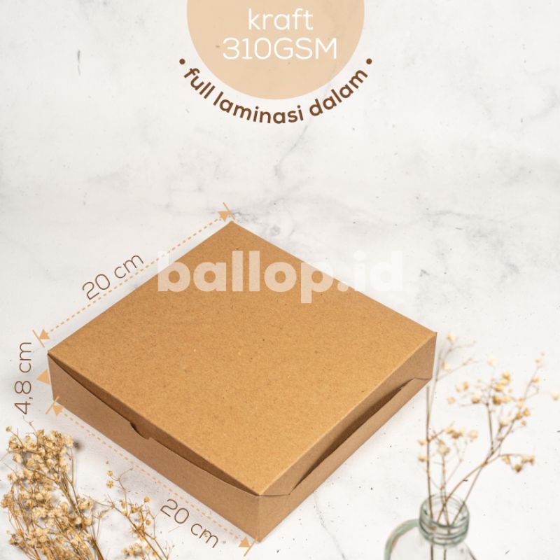 KRAFT 20 20 4,8 CM Laminasi Kotak Box Kemasan Dus Pie Jajan Roti Kue Coklat Brownies Cake Snack