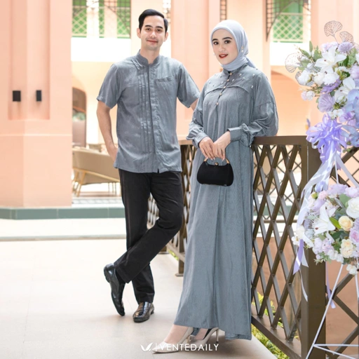 Image of Sabira Couple Baju Sarimbit Lebaran 2025 Pasangan Kondangan Keluarga Gamis Dress Mewah Muslim Panjang Simple by Ventedaily