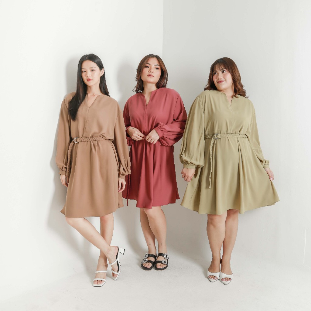[Tutuloph] Valery Dress | Midi Dress | Casual Dress Simple Party Tambahan Belt Wanita Fashion Wanita Jumbo Normal Bigsize