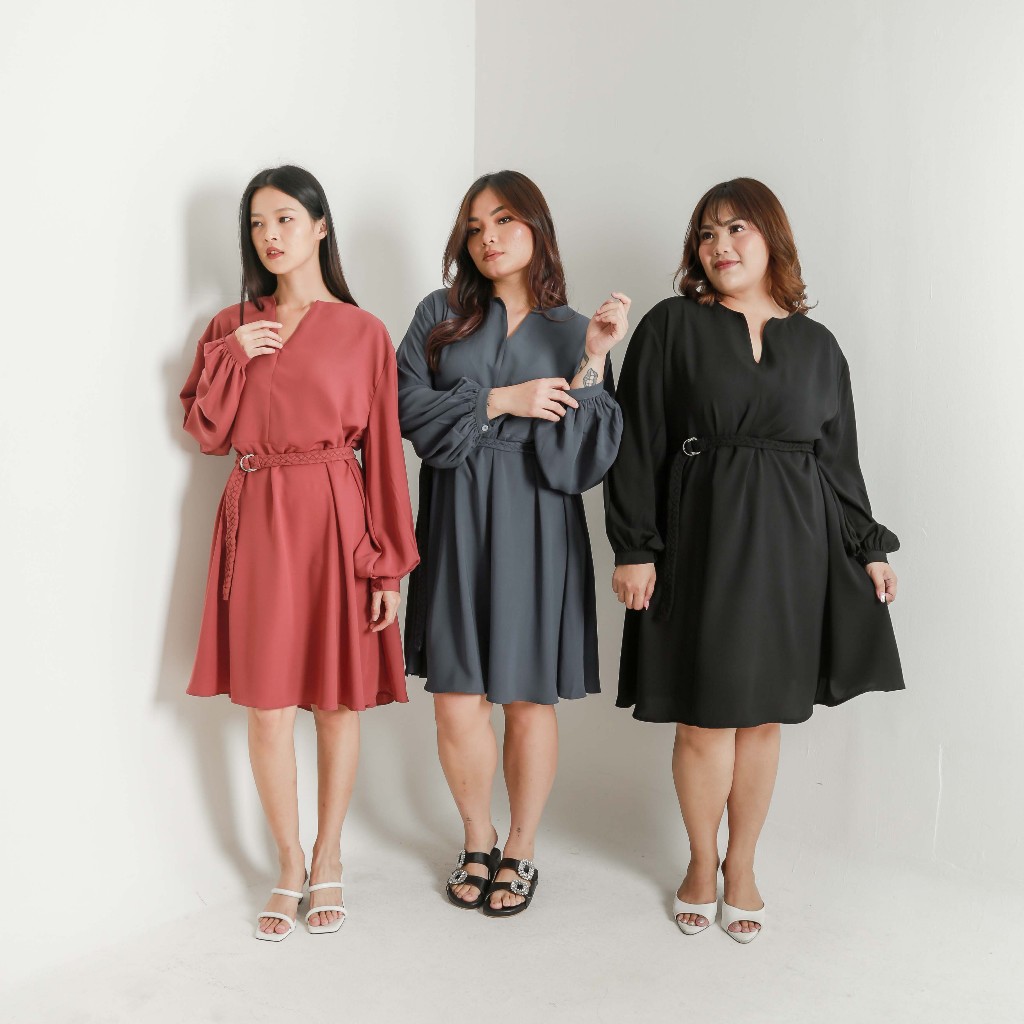[Tutuloph] Valery Dress | Midi Dress | Casual Dress Simple Party Tambahan Belt Wanita Fashion Wanita Jumbo Normal Bigsize