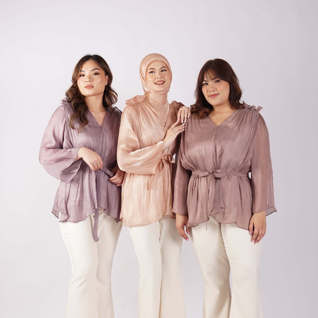 [Tutuloph] Safa Blouse Shimmer | Blouse Lengan Panjang Wanita Hijab Friendly – Fit to Big Size | Atasan Elegan Bahan Mengkilap untuk Acara Formal & Kasual