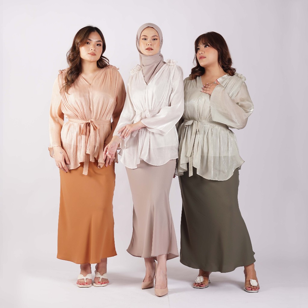 [Tutuloph] Safa Blouse Shimmer | Blouse Lengan Panjang Wanita Hijab Friendly – Fit to Big Size | Atasan Elegan Bahan Mengkilap untuk Acara Formal & Kasual