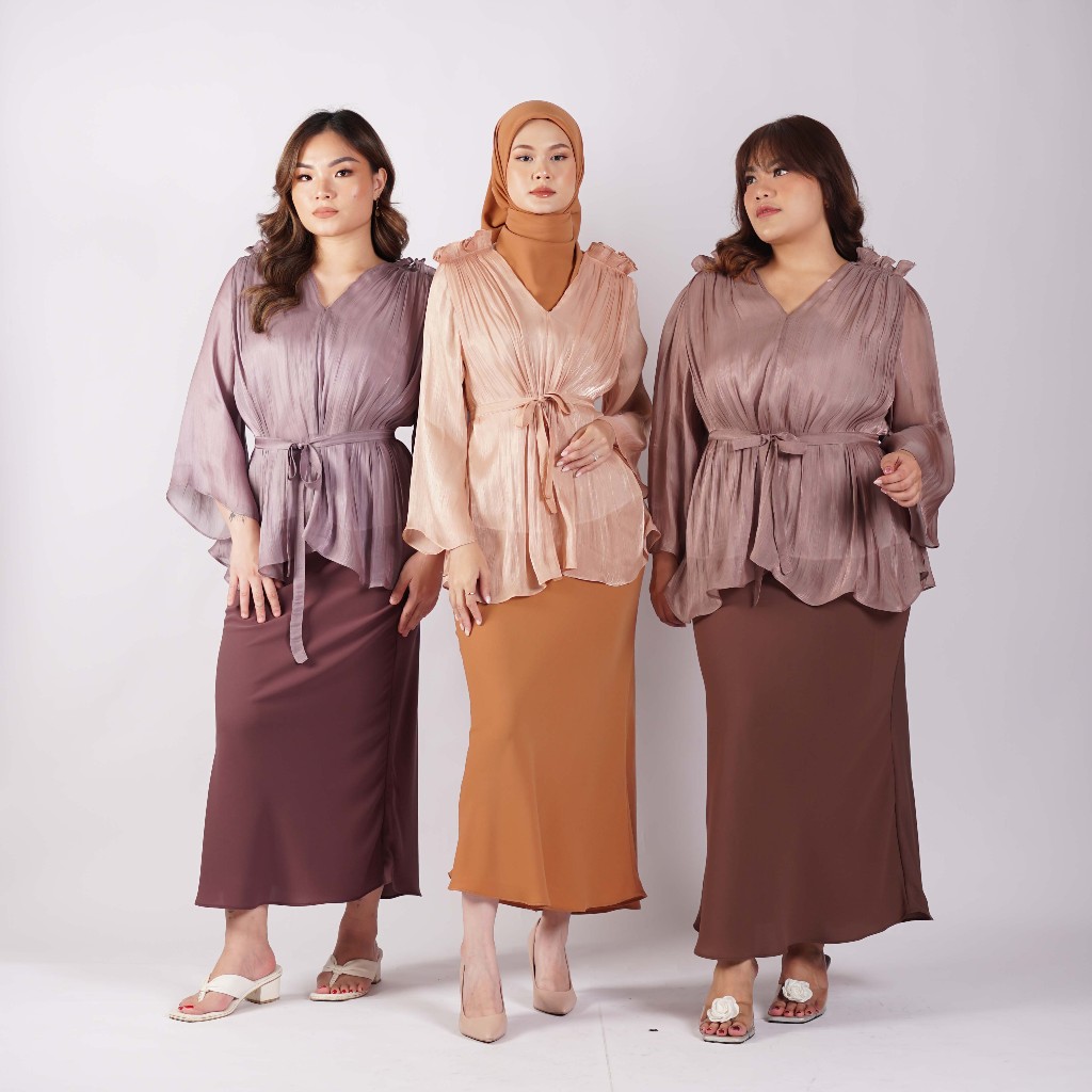 [Tutuloph] Safa Blouse Shimmer | Blouse Lengan Panjang Wanita Hijab Friendly – Fit to Big Size | Atasan Elegan Bahan Mengkilap untuk Acara Formal & Kasual