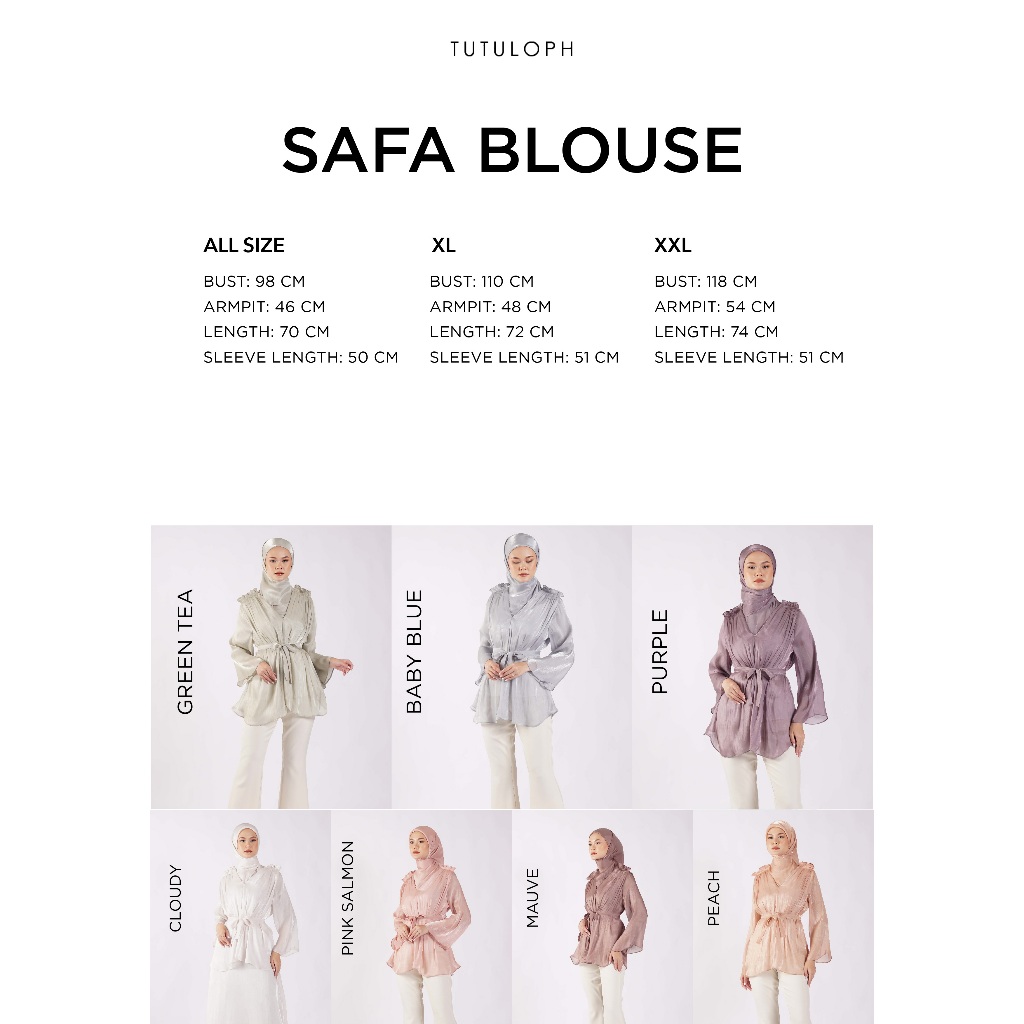 [Tutuloph] Safa Blouse Shimmer | Blouse Lengan Panjang Wanita Hijab Friendly – Fit to Big Size | Atasan Elegan Bahan Mengkilap untuk Acara Formal & Kasual