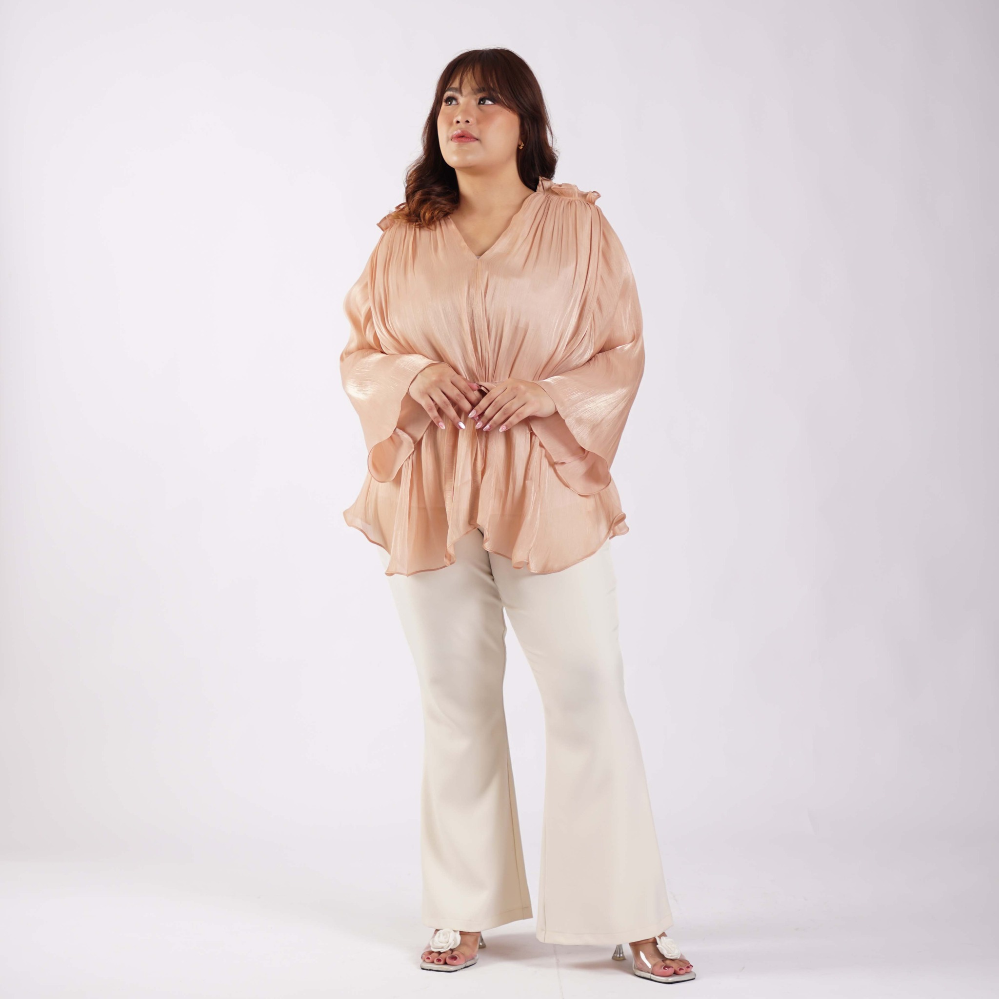 [Tutuloph] Safa Blouse Shimmer | Blouse Lengan Panjang Wanita Hijab Friendly – Fit to Big Size | Atasan Elegan Bahan Mengkilap untuk Acara Formal & Kasual