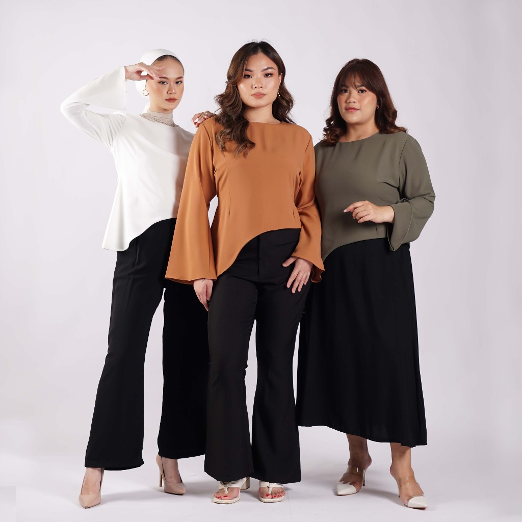 [Tutuloph] Jenna Blouse | Blouse Wanita Slim Look Lengan Panjang – Hijab Friendly & Fit to Big Size | Atasan Casual Elegan untuk Daily & Office Wear
