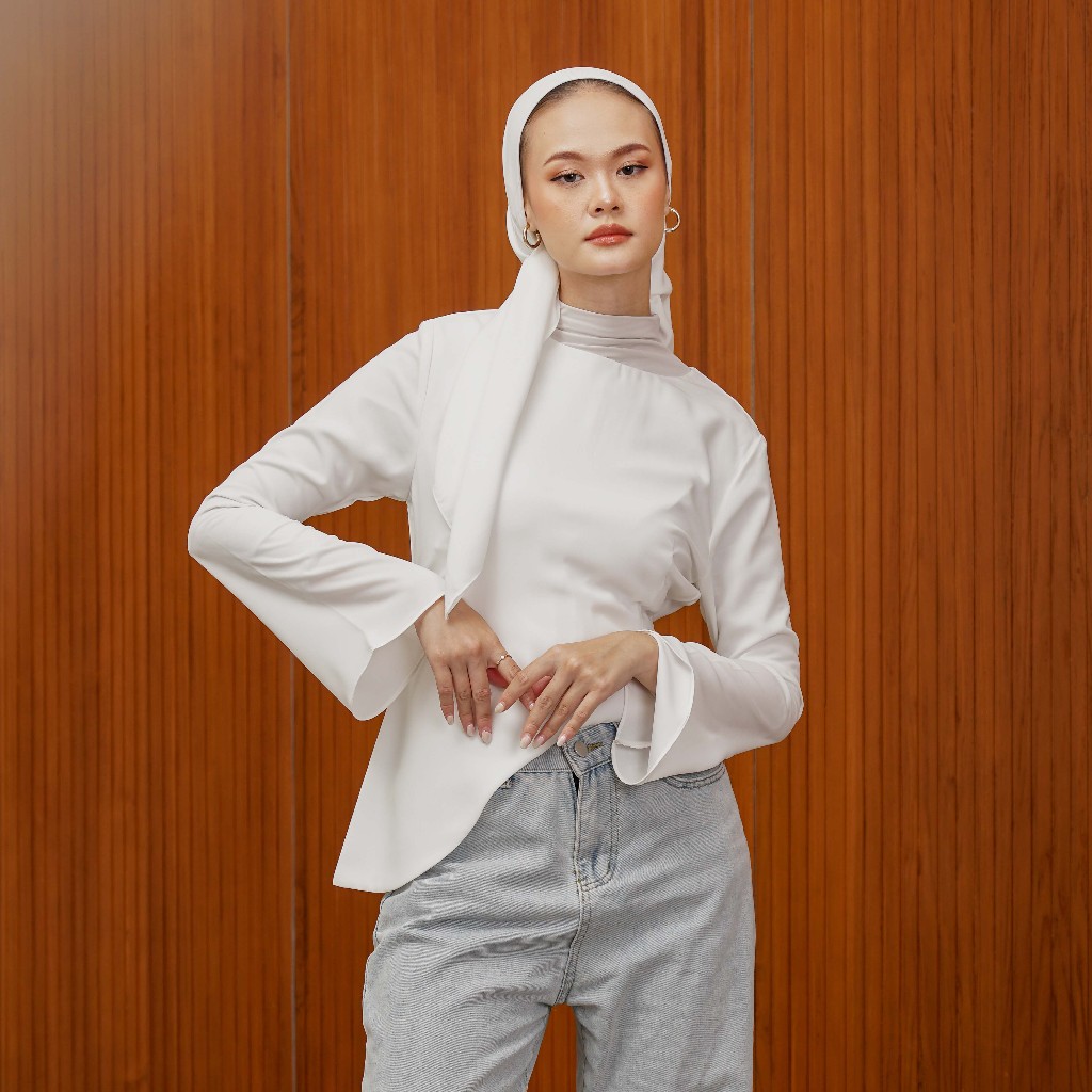 [Tutuloph] Jenna Blouse | Blouse Wanita Slim Look Lengan Panjang – Hijab Friendly & Fit to Big Size | Atasan Casual Elegan untuk Daily & Office Wear