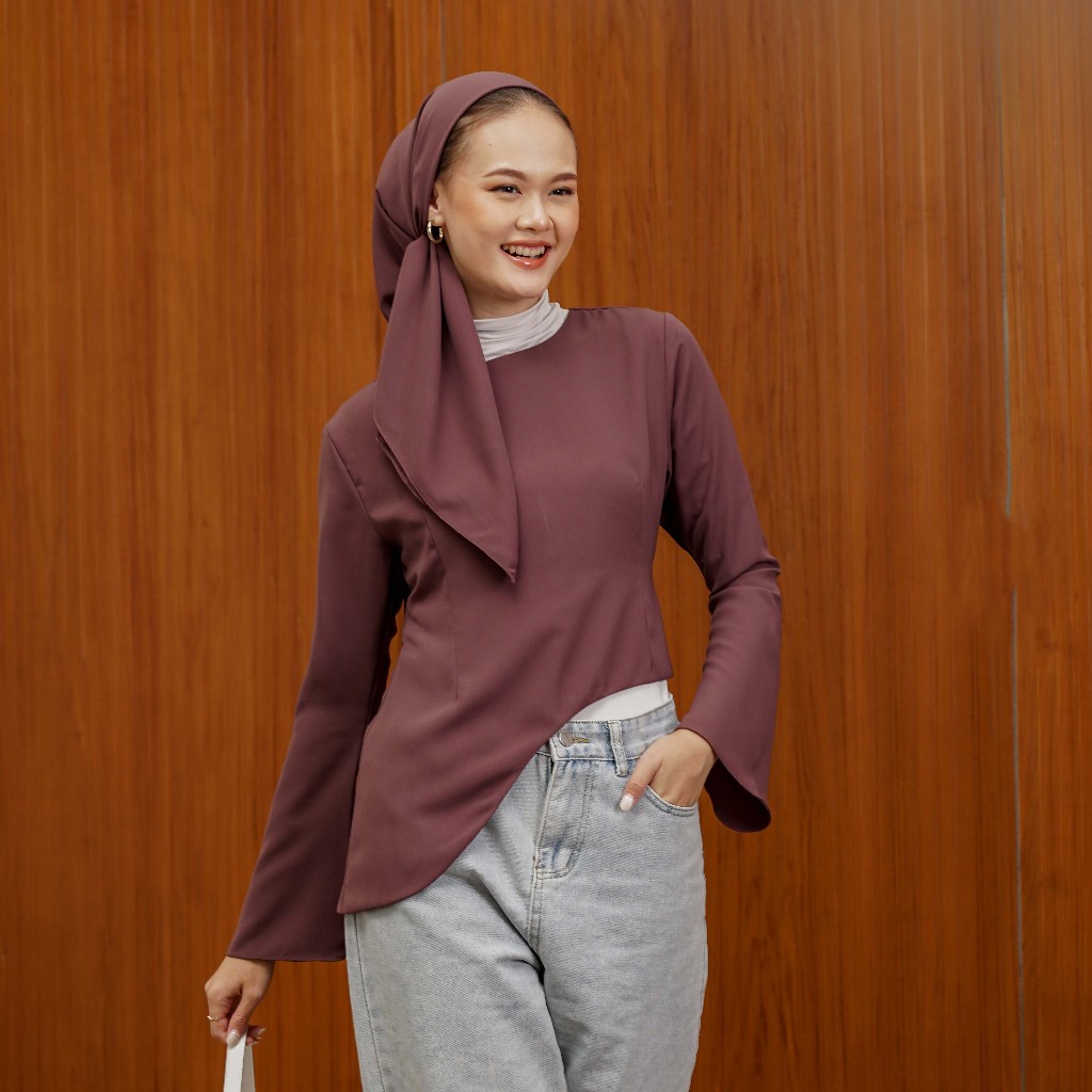 [Tutuloph] Jenna Blouse | Blouse Wanita Slim Look Lengan Panjang – Hijab Friendly & Fit to Big Size | Atasan Casual Elegan untuk Daily & Office Wear
