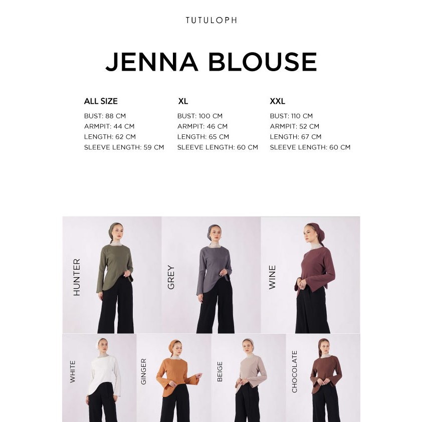 [Tutuloph] Jenna Blouse | Blouse Wanita Slim Look Lengan Panjang – Hijab Friendly & Fit to Big Size | Atasan Casual Elegan untuk Daily & Office Wear