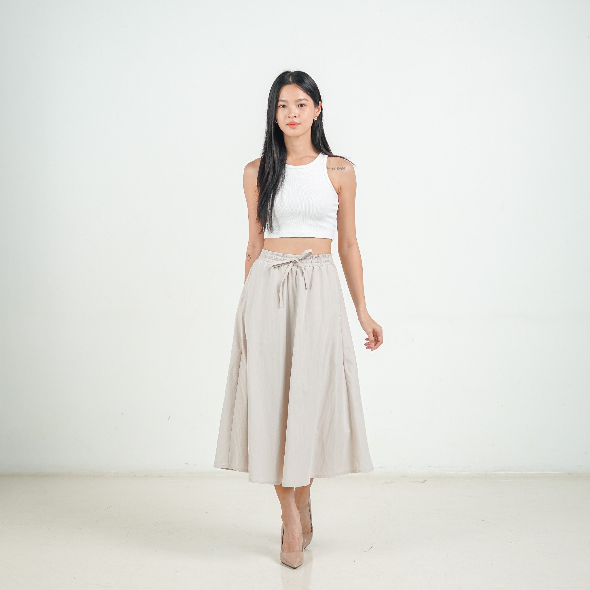 [Tutuloph] Hana Midi Skirt | Rok Midi Wanita Pinggang Karet – Fit to Big Size | Rok Casual Nyaman untuk Daily Wear & Tampilan Feminim