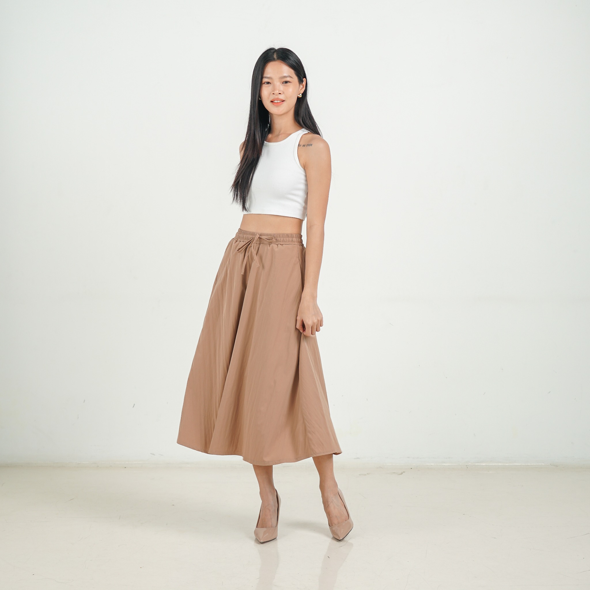 [Tutuloph] Hana Midi Skirt | Rok Midi Wanita Pinggang Karet – Fit to Big Size | Rok Casual Nyaman untuk Daily Wear & Tampilan Feminim