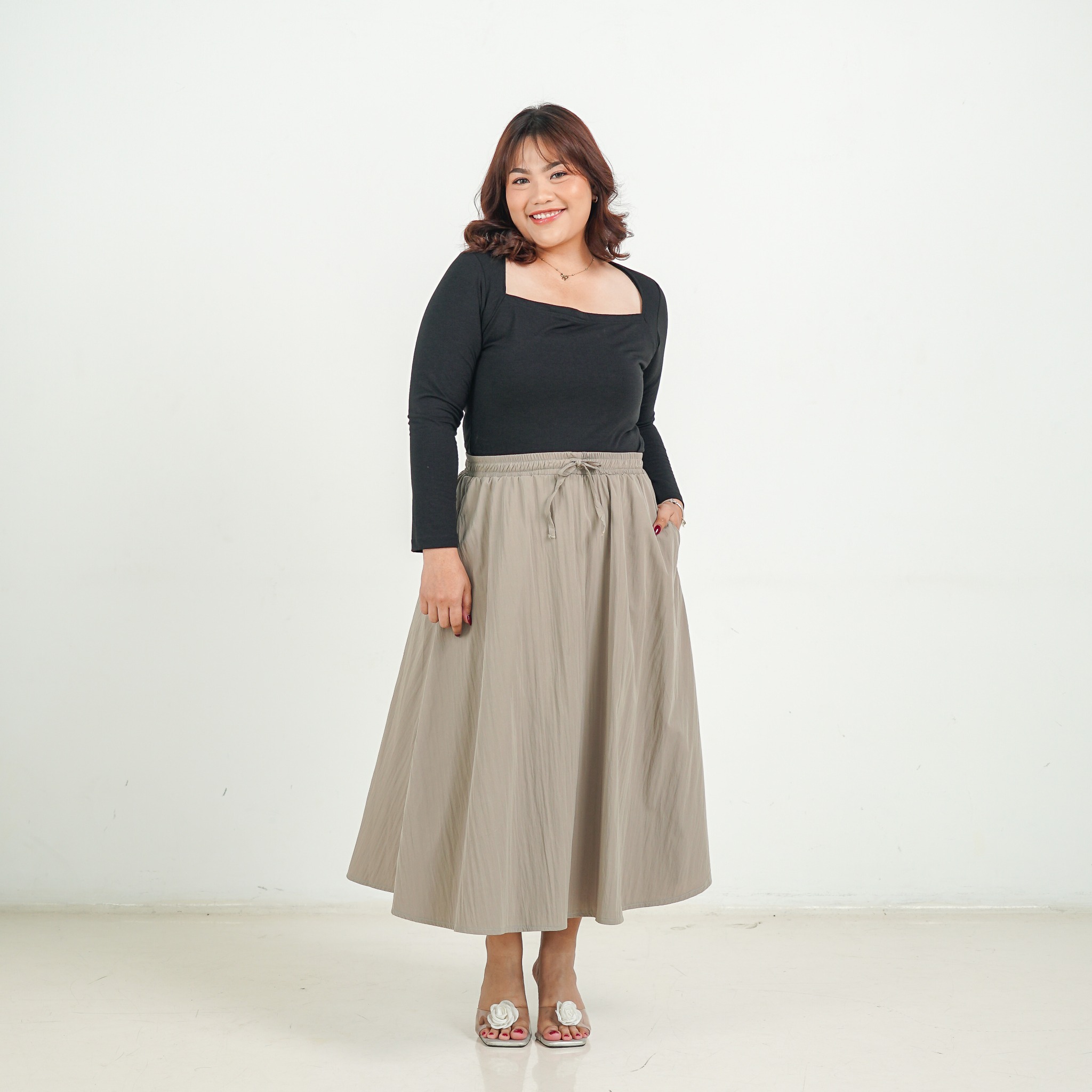 [Tutuloph] Hana Midi Skirt | Rok Midi Wanita Pinggang Karet – Fit to Big Size | Rok Casual Nyaman untuk Daily Wear & Tampilan Feminim