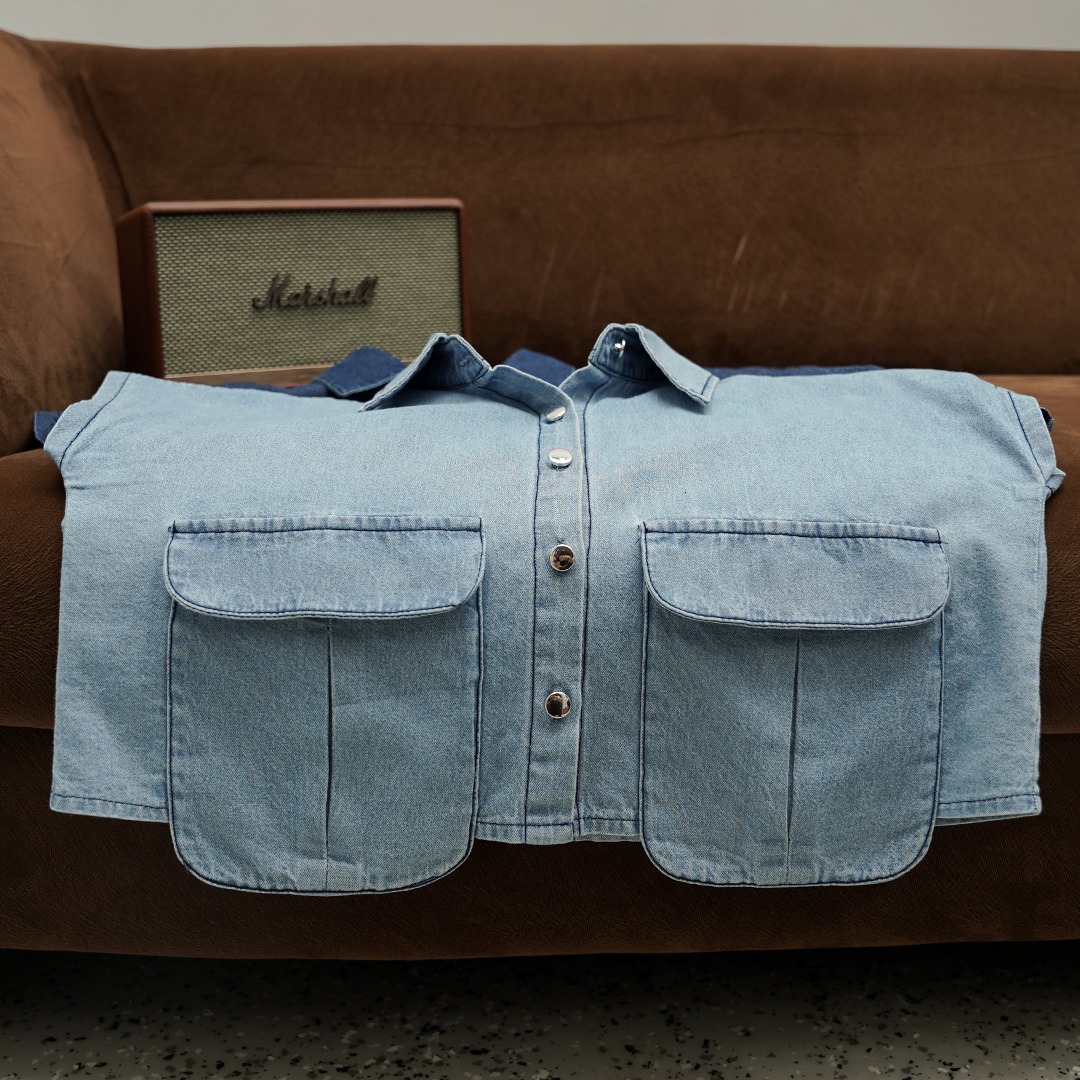 [Tutuloph] Quinn Crop Top | Atasan Denim Lengan Pendek Crop Top Short Sleeve | Denim Top Jeans - Denim Collection | Atasan Kemeja Kancing Denim All size Normal Big size Premium 