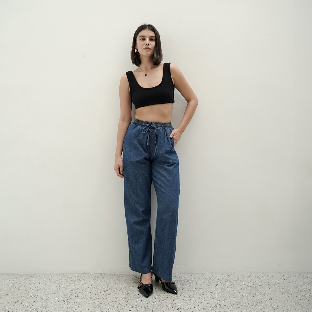 [Tutuloph] Dion Kulot Pants | Kulot Celana Karet Kantor Highwaist Pants | Denim Top Jeans - Denim Collection | Bawahan Denim All size Normal Big size Premium 