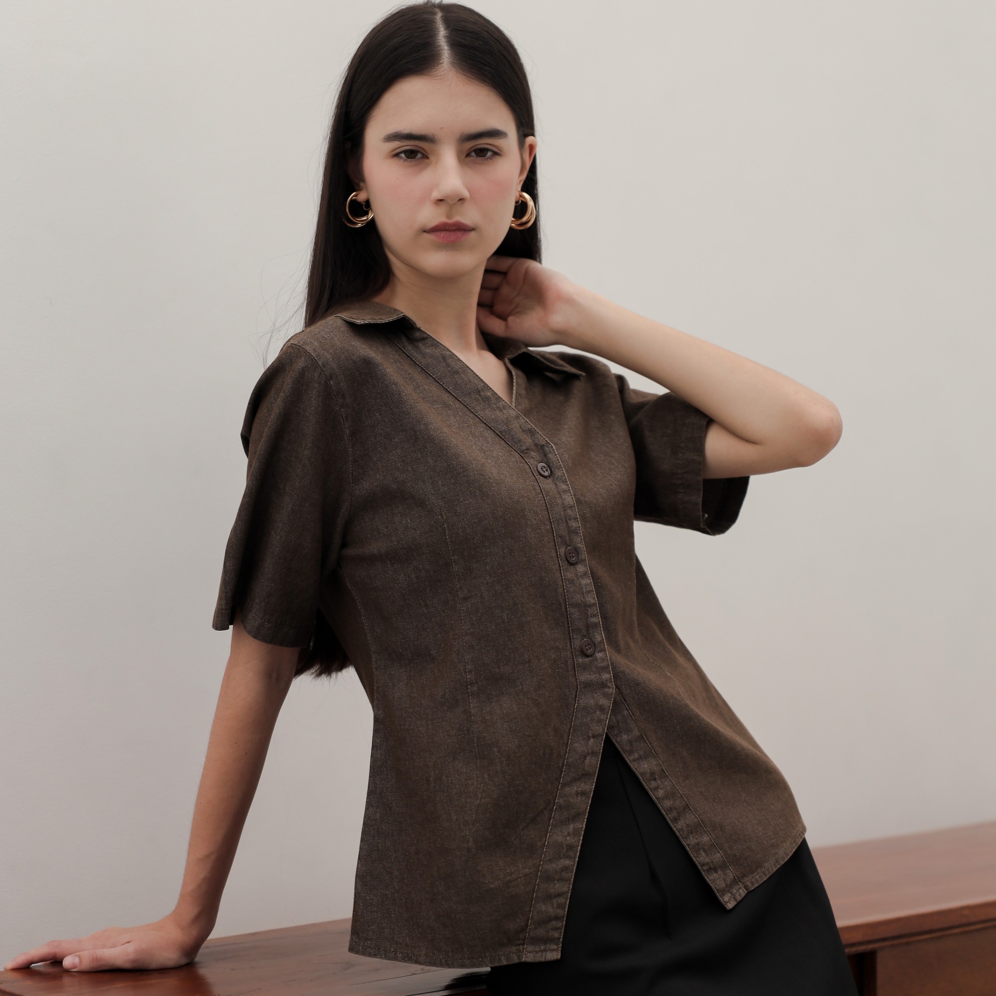 [Tutuloph] Jane Top | Atasan Denim Lengan Panjang Top Long Sleeve | Denim Top Jeans - Denim Collection | Atasan Kemeja Kancing Denim All size Normal Big size Premium 