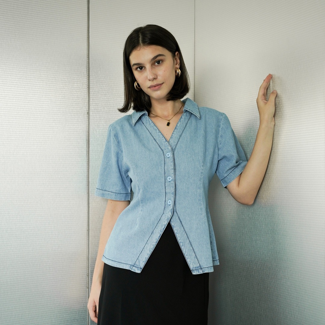 [Tutuloph] Jane Top | Atasan Denim Lengan Panjang Top Long Sleeve | Denim Top Jeans - Denim Collection | Atasan Kemeja Kancing Denim All size Normal Big size Premium 