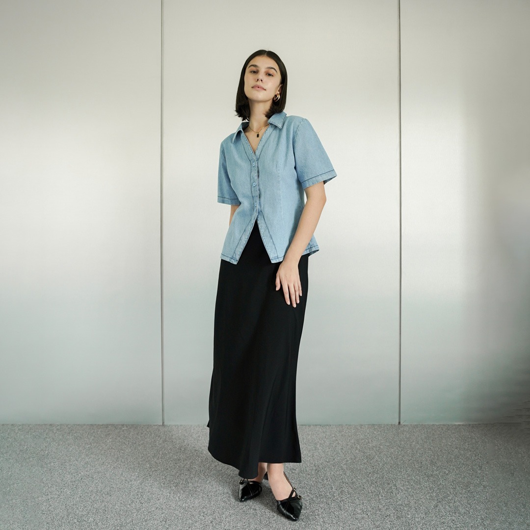 [Tutuloph] Jane Top | Atasan Denim Lengan Panjang Top Long Sleeve | Denim Top Jeans - Denim Collection | Atasan Kemeja Kancing Denim All size Normal Big size Premium 