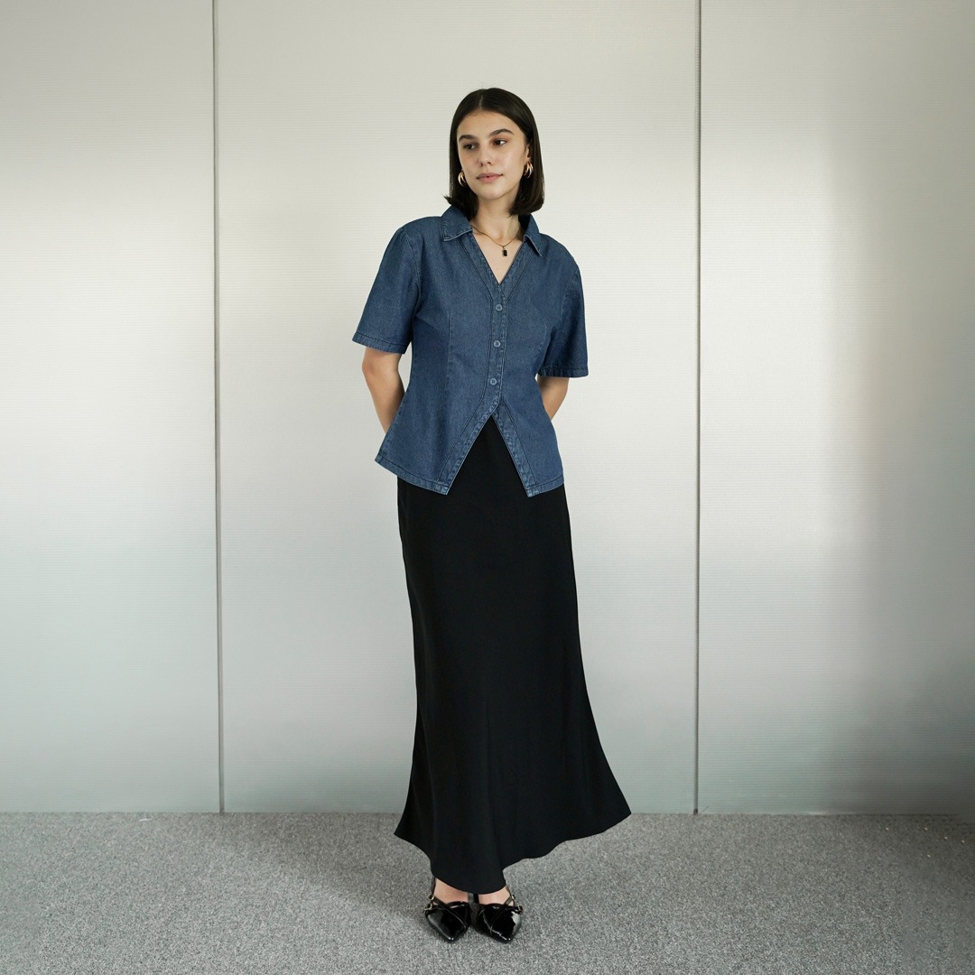 [Tutuloph] Jane Top | Atasan Denim Lengan Panjang Top Long Sleeve | Denim Top Jeans - Denim Collection | Atasan Kemeja Kancing Denim All size Normal Big size Premium 