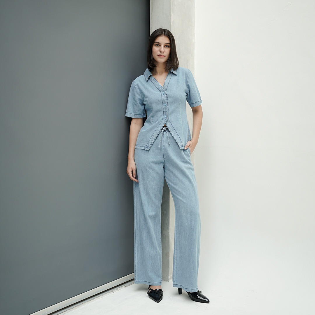 [Tutuloph] Jane Top | Atasan Denim Lengan Panjang Top Long Sleeve | Denim Top Jeans - Denim Collection | Atasan Kemeja Kancing Denim All size Normal Big size Premium 