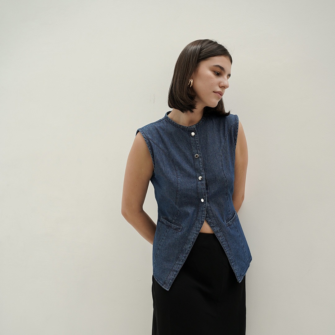 [Tutuloph] River Vest | Atasan Denim Vest Outer Top | Denim Top Jeans - Denim Collection | Atasan Kemeja Kancing Denim All size Normal Big size Premium 