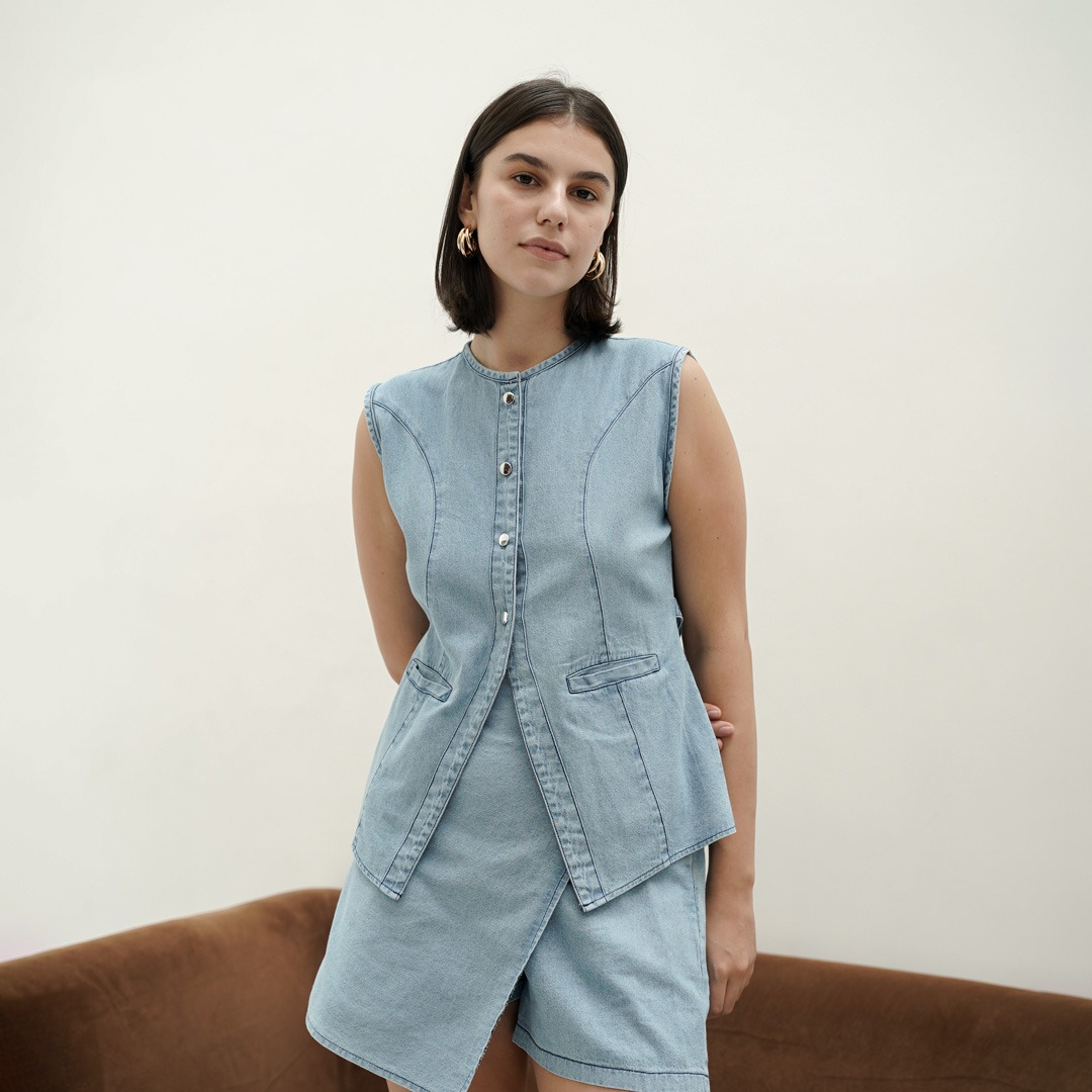 [Tutuloph] River Vest | Atasan Denim Vest Outer Top | Denim Top Jeans - Denim Collection | Atasan Kemeja Kancing Denim All size Normal Big size Premium 