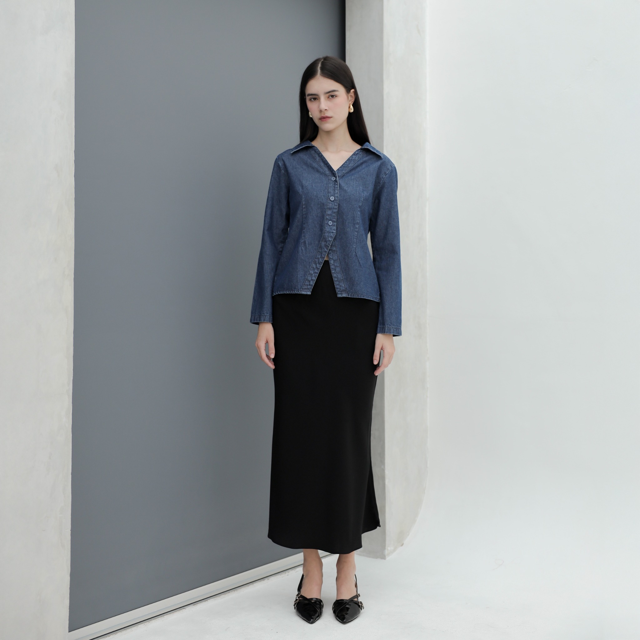 [Tutuloph]Jane Top Long Sleeve | Atasan Wanita Denim Top Jeans Casual Fashion Normal Bigsize
