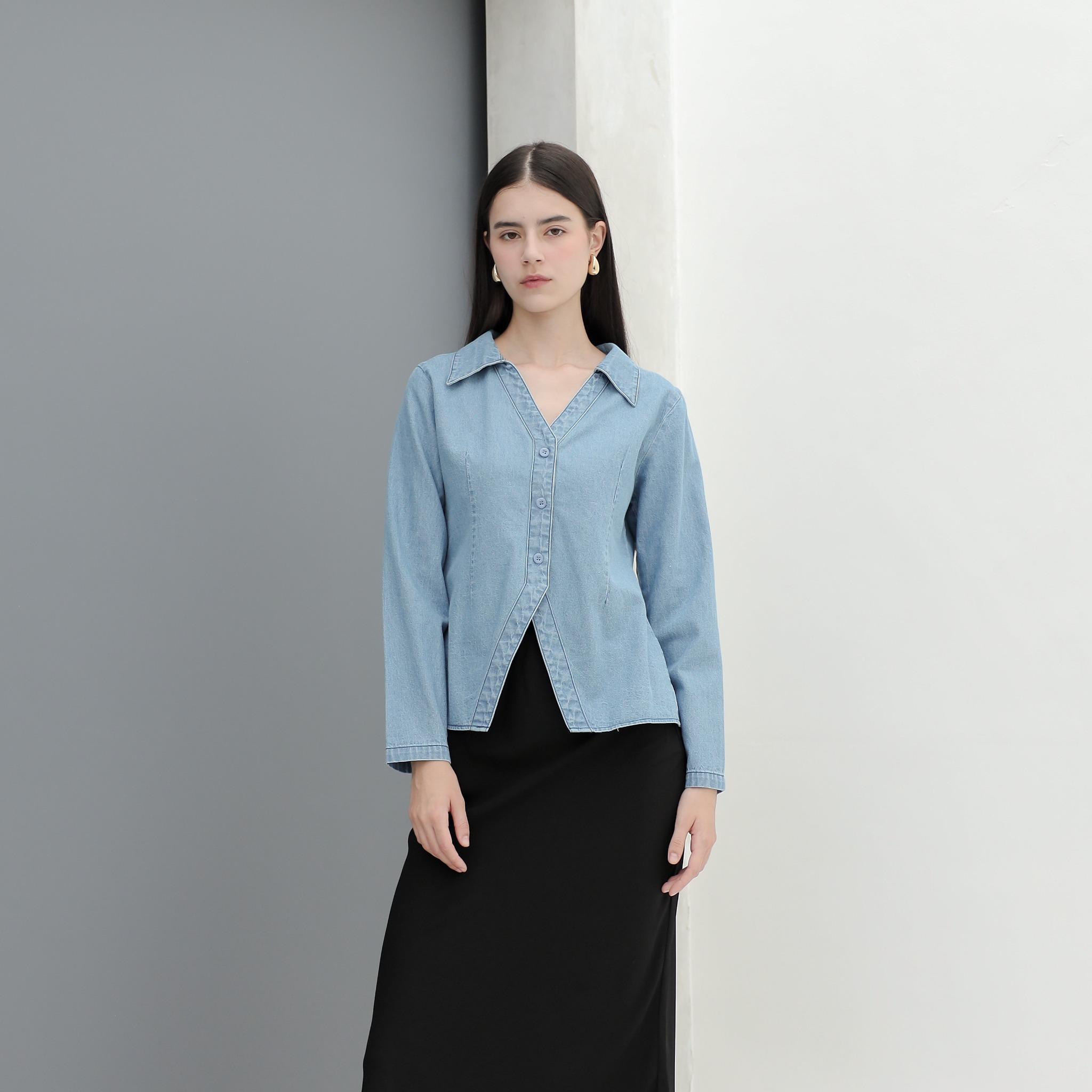 [Tutuloph]Jane Top Long Sleeve | Atasan Wanita Denim Top Jeans Casual Fashion Normal Bigsize