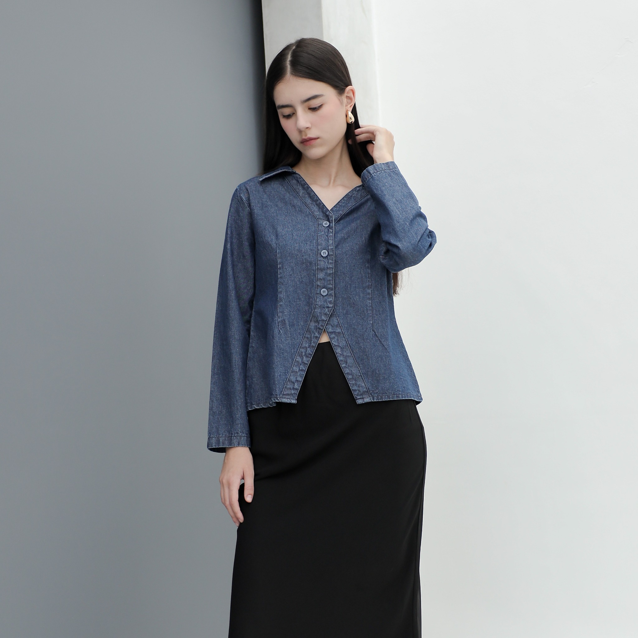 [Tutuloph]Jane Top Long Sleeve | Atasan Wanita Denim Top Jeans Casual Fashion Normal Bigsize