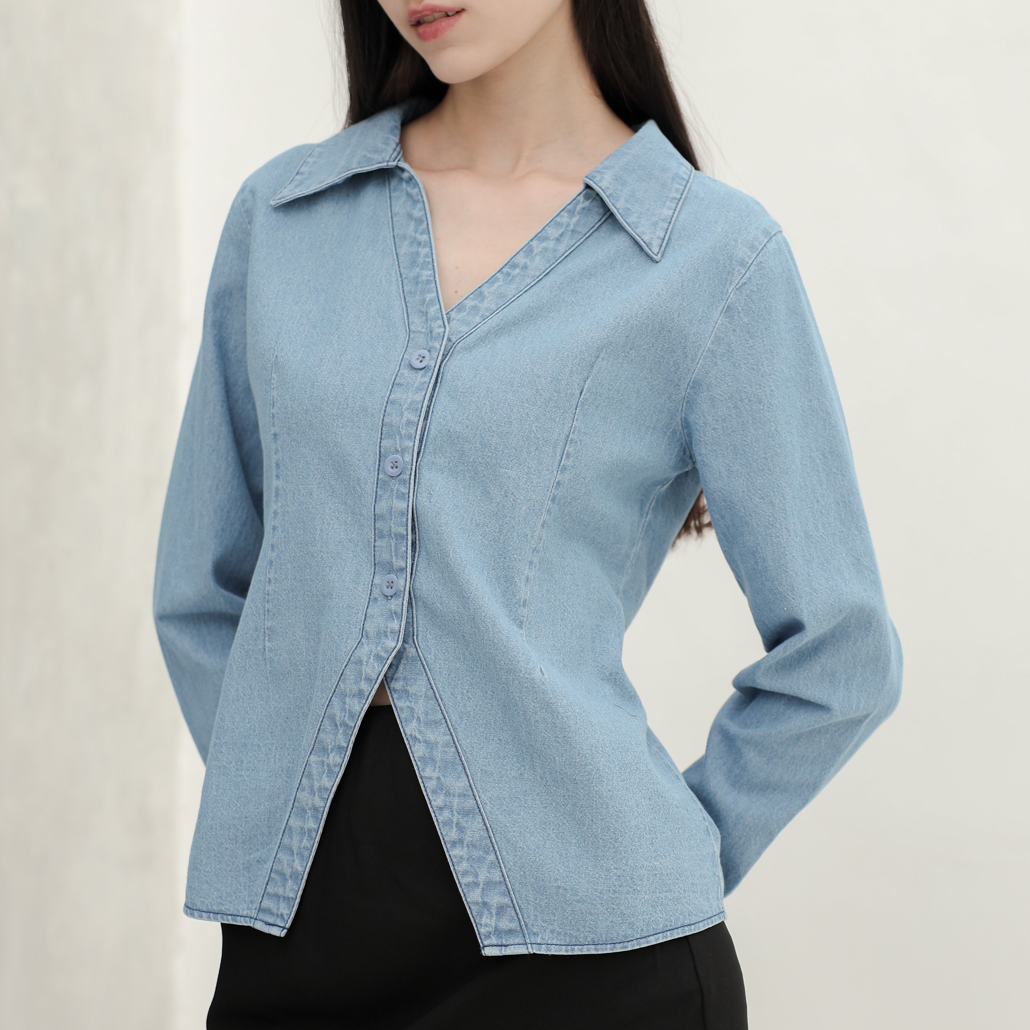 [Tutuloph]Jane Top Long Sleeve | Atasan Wanita Denim Top Jeans Casual Fashion Normal Bigsize