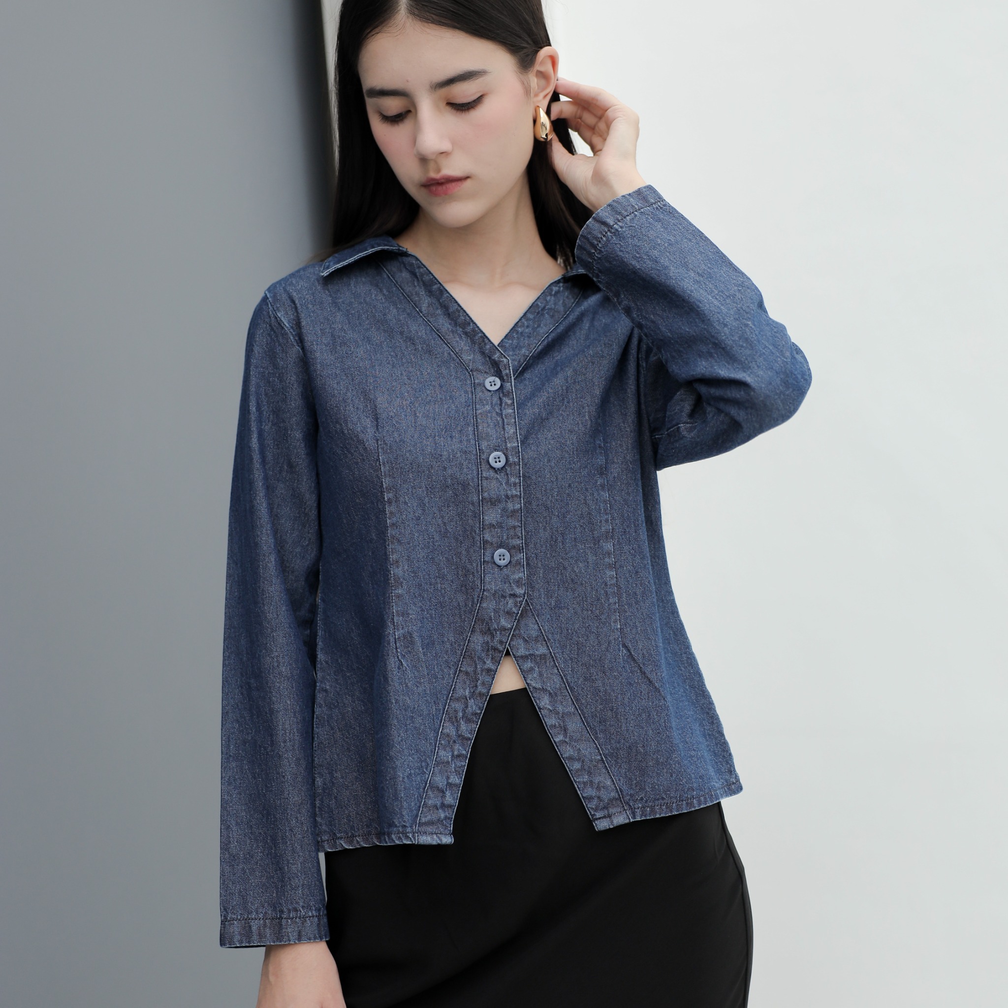 [Tutuloph]Jane Top Long Sleeve | Atasan Wanita Denim Top Jeans Casual Fashion Normal Bigsize