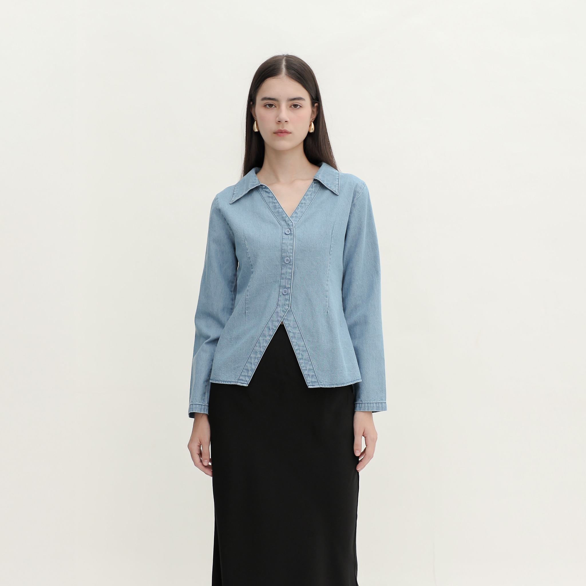 [Tutuloph]Jane Top Long Sleeve | Atasan Wanita Denim Top Jeans Casual Fashion Normal Bigsize