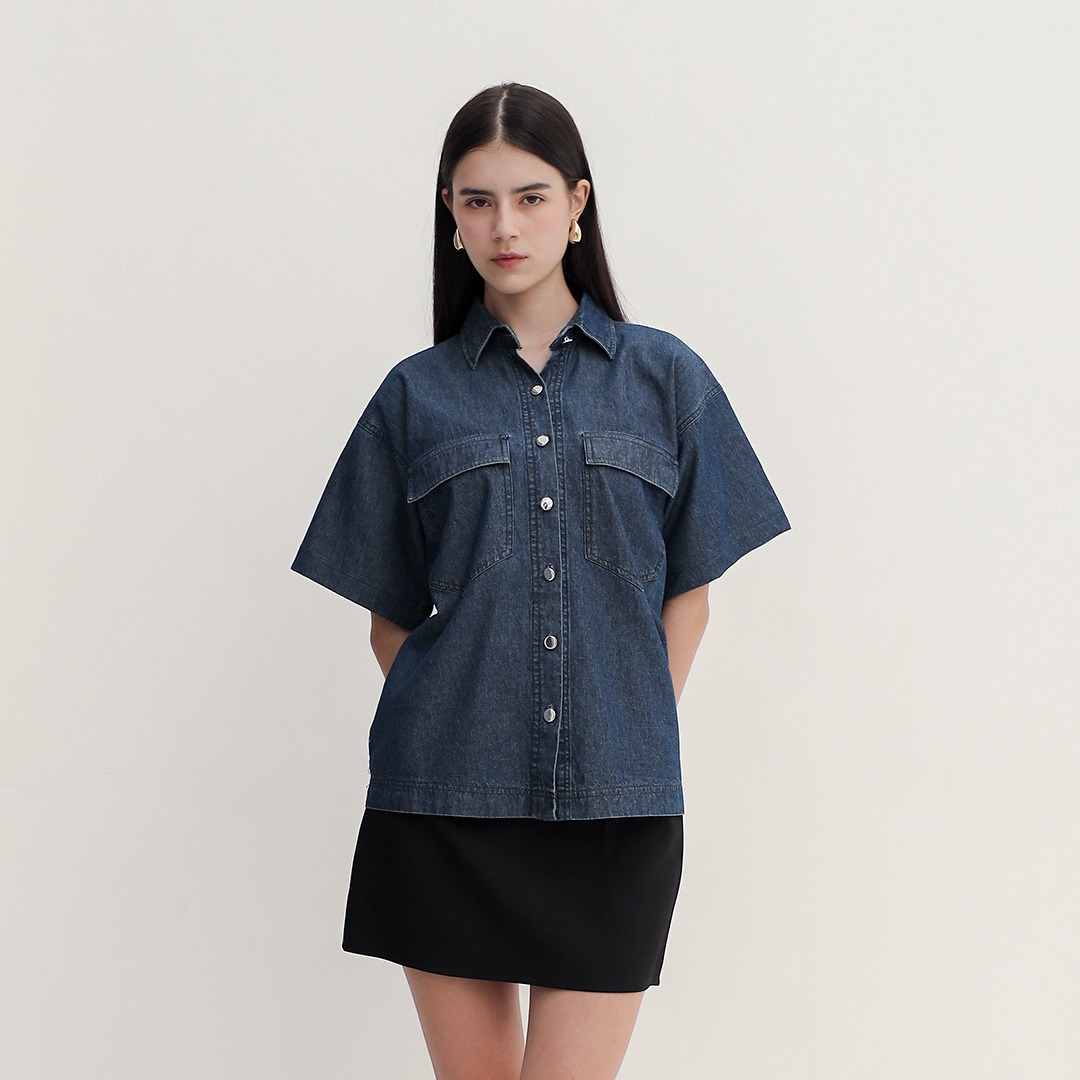 [Tutuloph] Lovy Shirt | Atasan Wanita Denim Top Jeans | Kemeja Pendek Oversized Denim Casual Fashion Normal Bigsize
