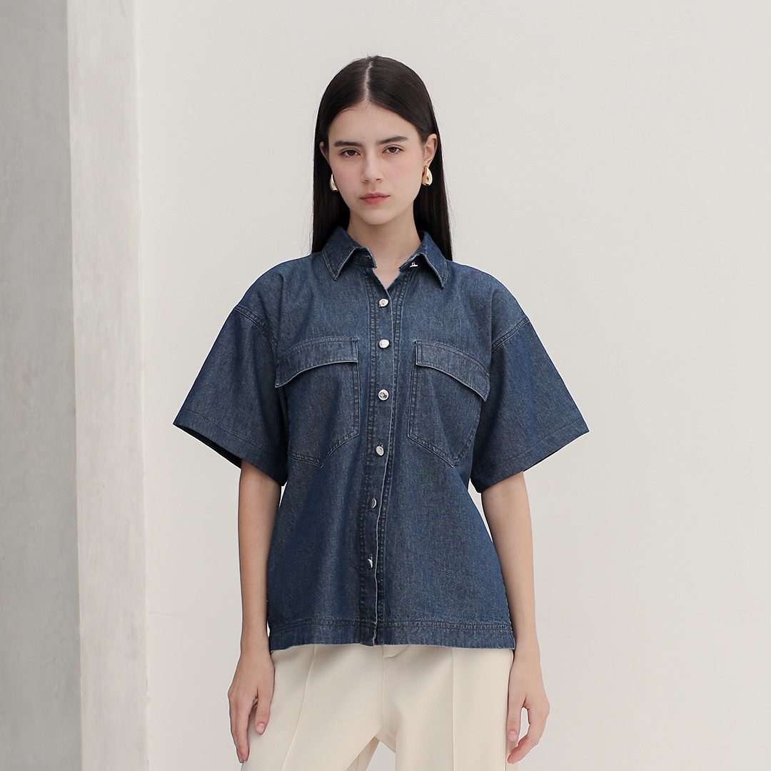 [Tutuloph] Lovy Shirt | Atasan Wanita Denim Top Jeans | Kemeja Pendek Oversized Denim Casual Fashion Normal Bigsize