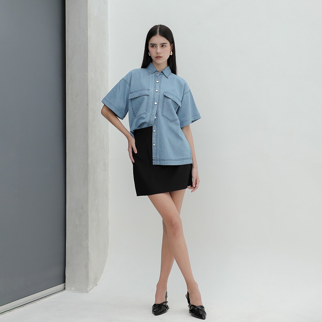 [Tutuloph] Lovy Shirt | Atasan Wanita Denim Top Jeans | Kemeja Pendek Oversized Denim Casual Fashion Normal Bigsize