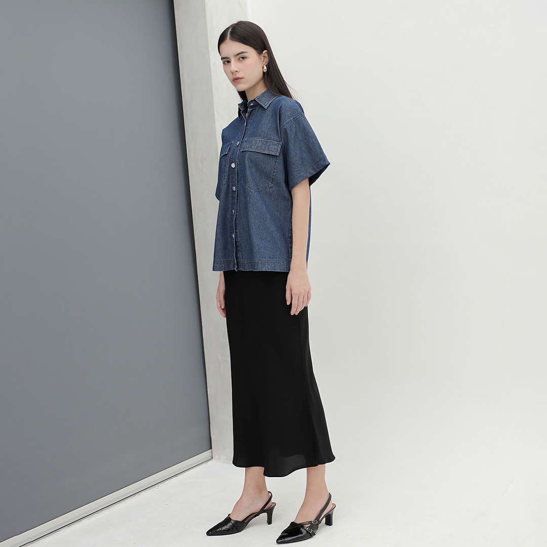[Tutuloph] Lovy Shirt | Atasan Wanita Denim Top Jeans | Kemeja Pendek Oversized Denim Casual Fashion Normal Bigsize
