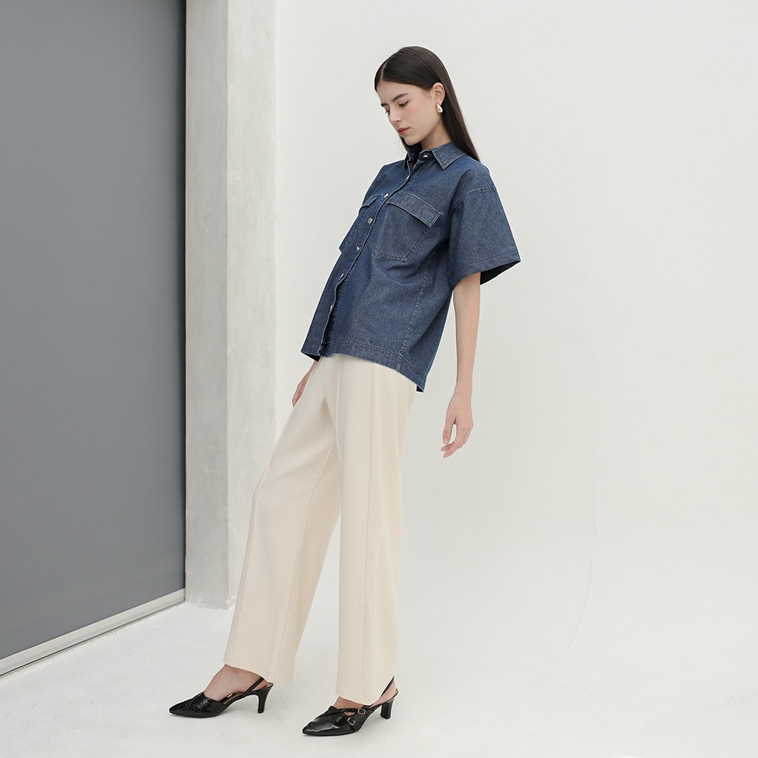 [Tutuloph] Lovy Shirt | Atasan Wanita Denim Top Jeans | Kemeja Pendek Oversized Denim Casual Fashion Normal Bigsize