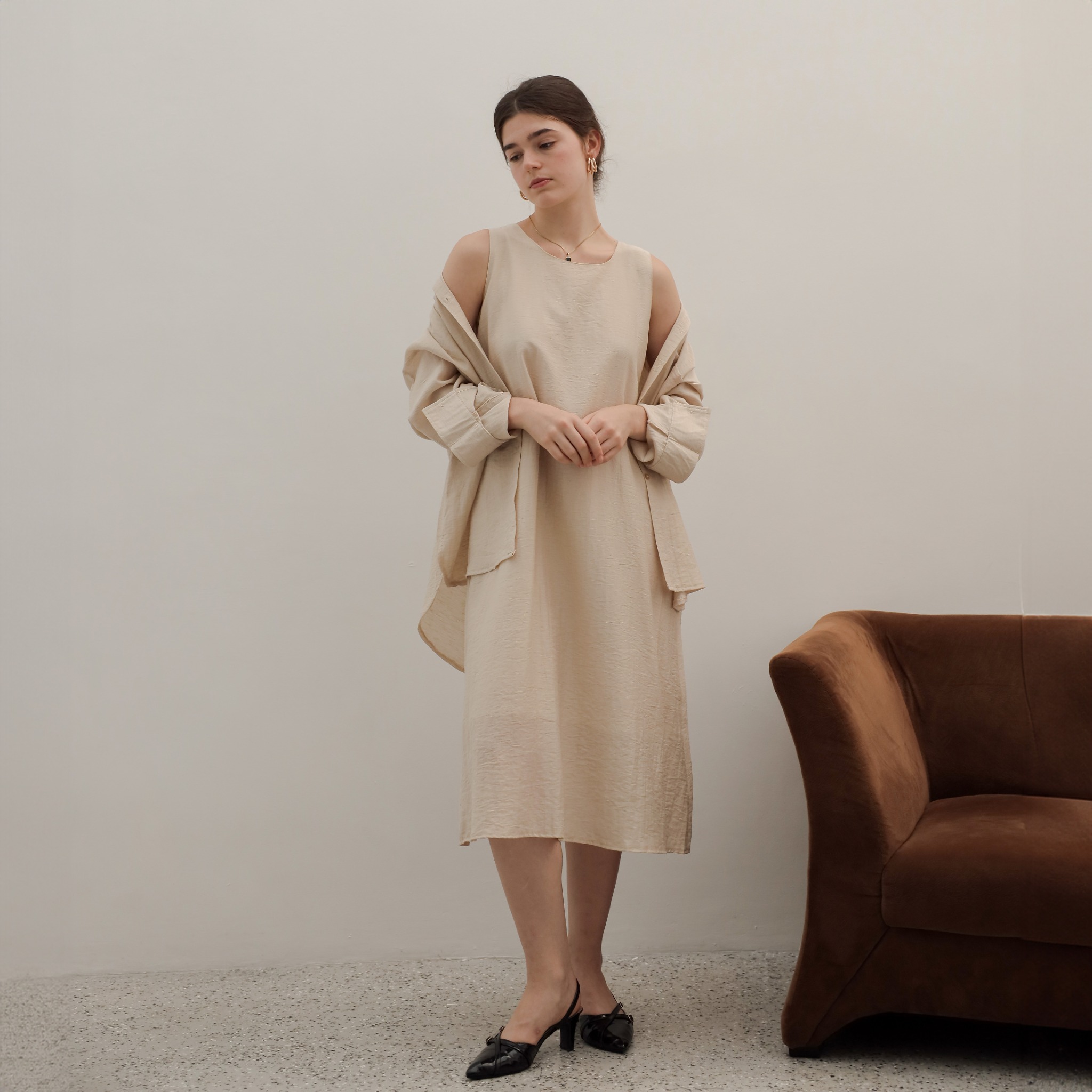 [Tutuloph] Eugene Dress | Midi Dress | Sleeveless | Dress Simple Wanita Fashion Wanita Jumbo Normal Bigsize