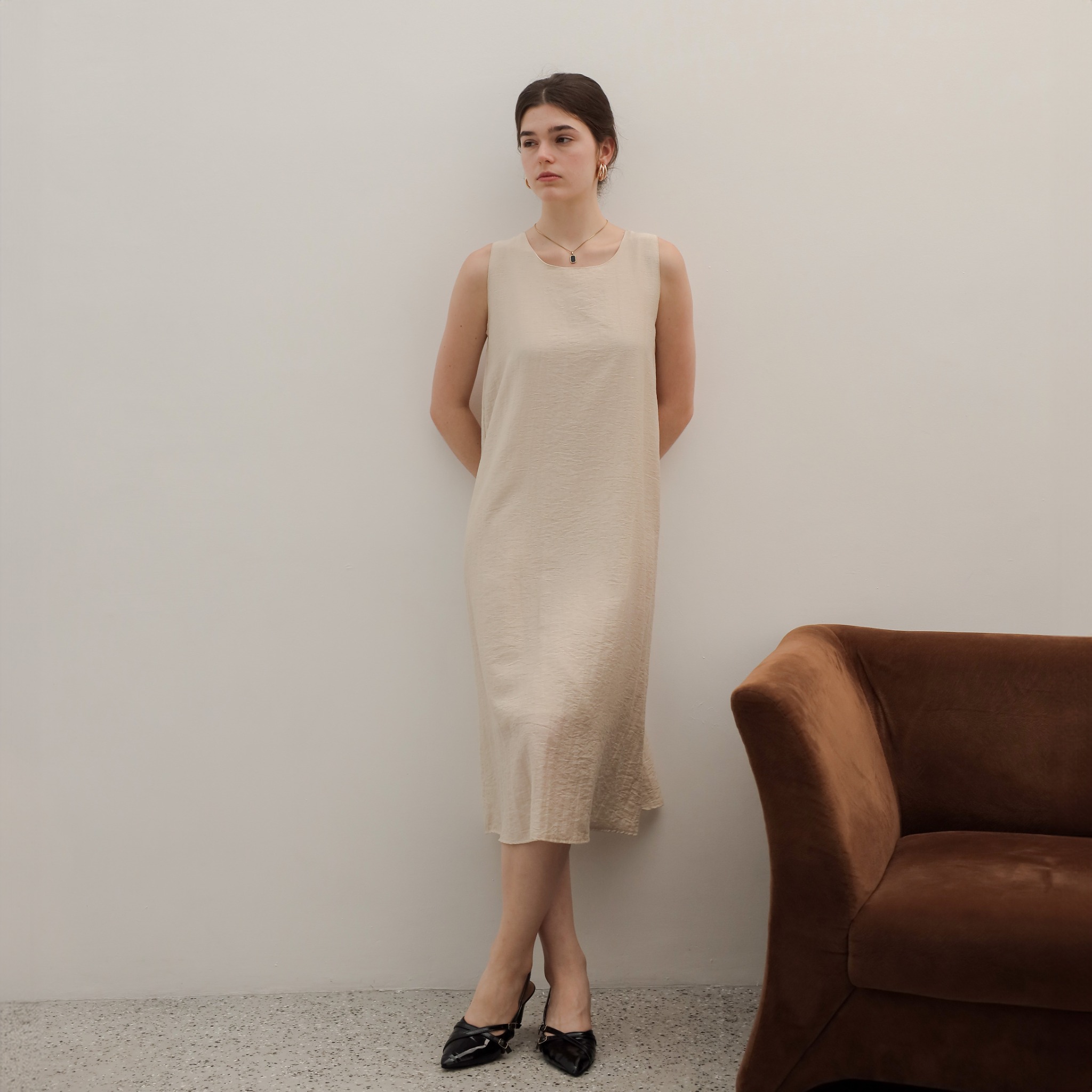 [Tutuloph] Eugene Dress | Midi Dress | Sleeveless | Dress Simple Wanita Fashion Wanita Jumbo Normal Bigsize