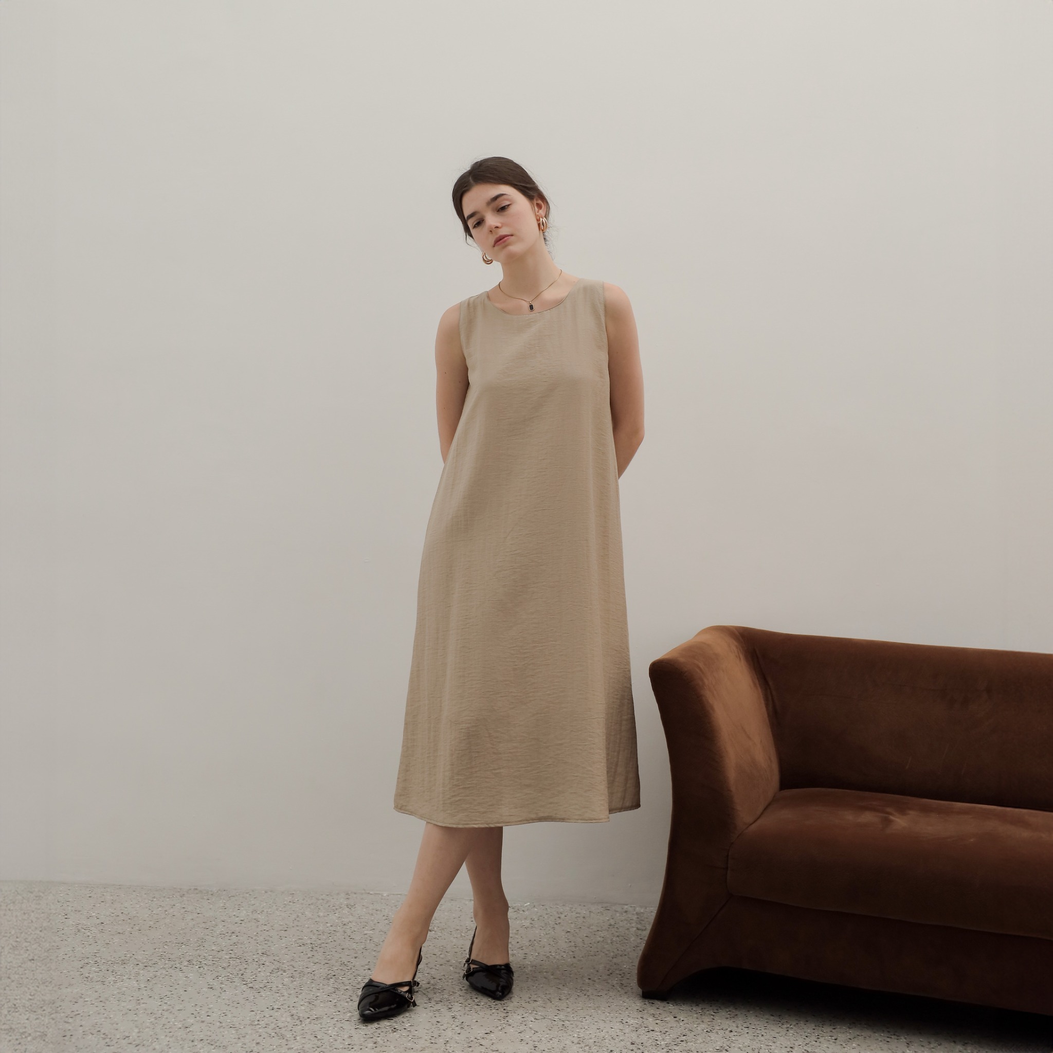 [Tutuloph] Eugene Dress | Midi Dress | Sleeveless | Dress Simple Wanita Fashion Wanita Jumbo Normal Bigsize