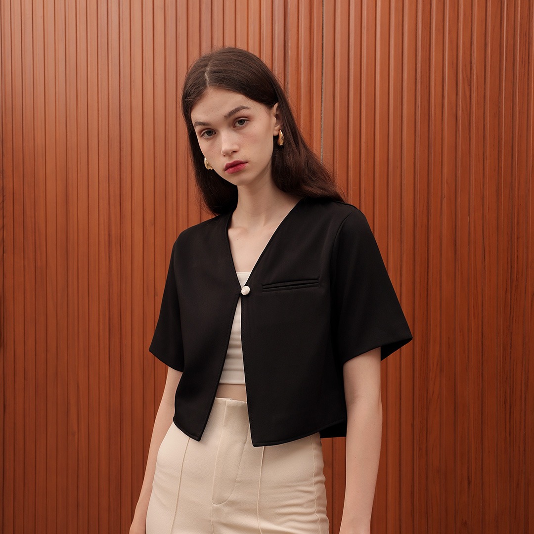 [Tutuloph] Vay Outer | Outer Wanita Atasan Kemeja Wanita Casual Fashion Kantor Kancing Lengan Pendek Top Bigsize