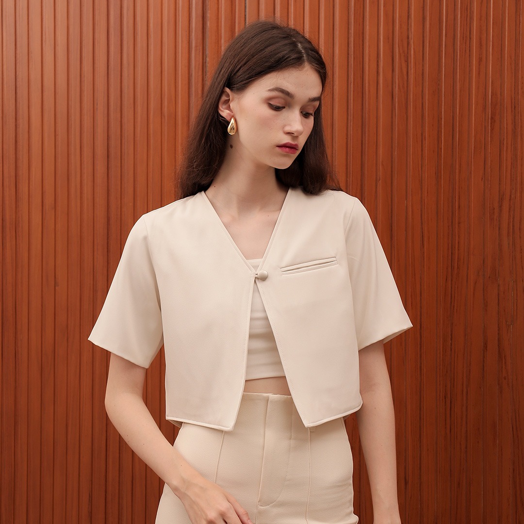 [Tutuloph] Vay Outer | Outer Wanita Atasan Kemeja Wanita Casual Fashion Kantor Kancing Lengan Pendek Top Bigsize