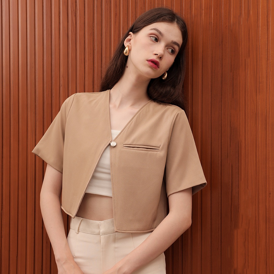 [Tutuloph] Vay Outer | Outer Wanita Atasan Kemeja Wanita Casual Fashion Kantor Kancing Lengan Pendek Top Bigsize