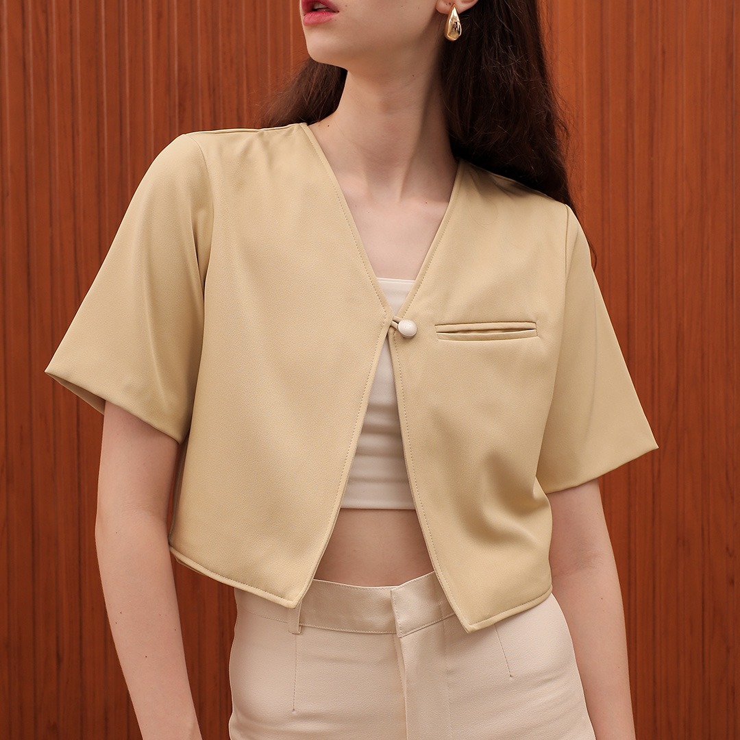 [Tutuloph] Vay Outer | Outer Wanita Atasan Kemeja Wanita Casual Fashion Kantor Kancing Lengan Pendek Top Bigsize