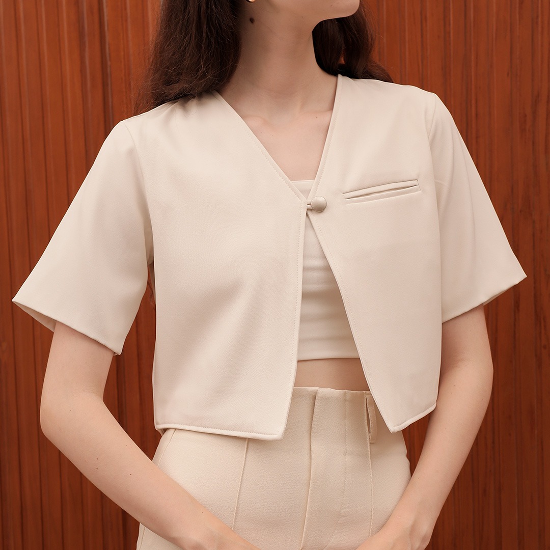 [Tutuloph] Vay Outer | Outer Wanita Atasan Kemeja Wanita Casual Fashion Kantor Kancing Lengan Pendek Top Bigsize