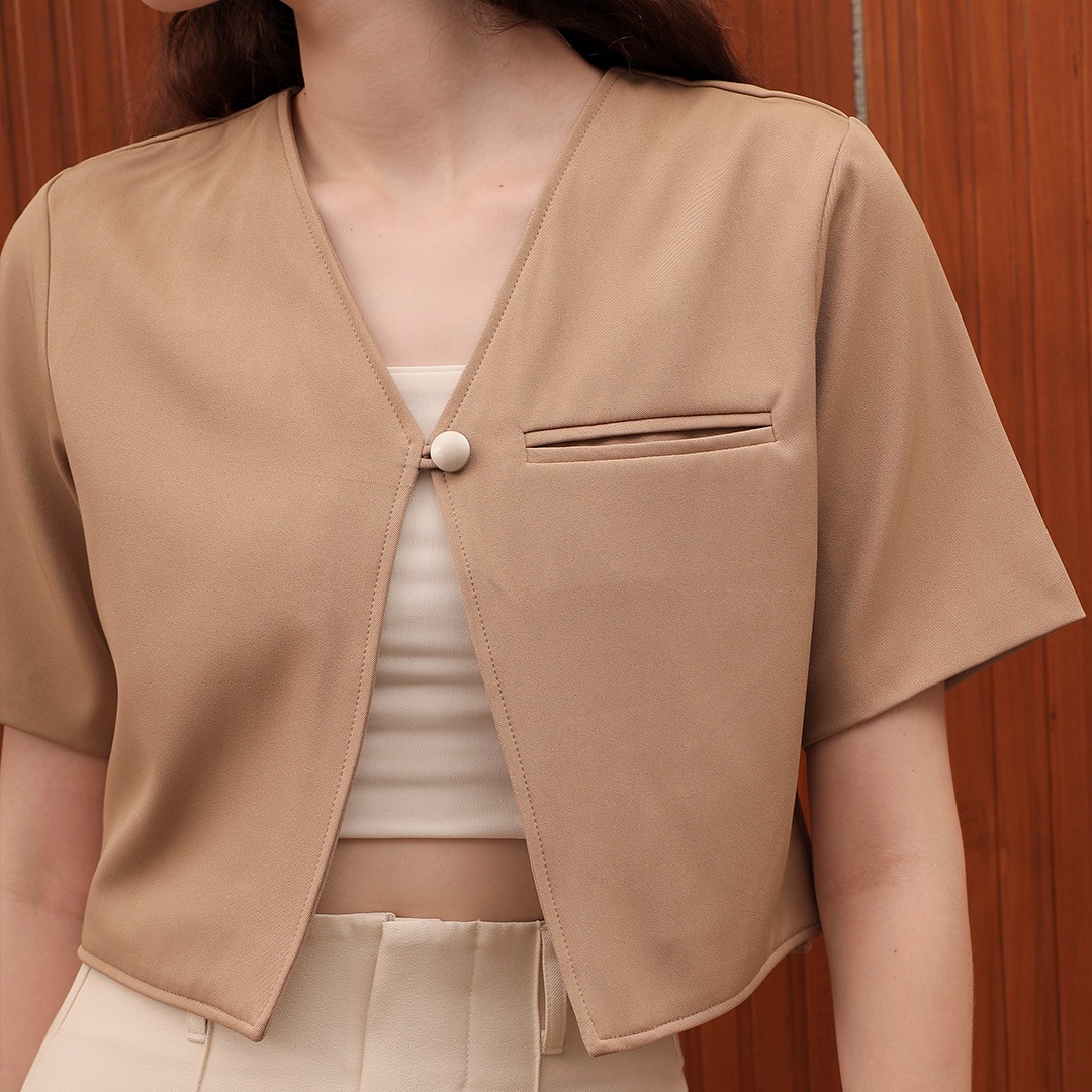 [Tutuloph] Vay Outer | Outer Wanita Atasan Kemeja Wanita Casual Fashion Kantor Kancing Lengan Pendek Top Bigsize