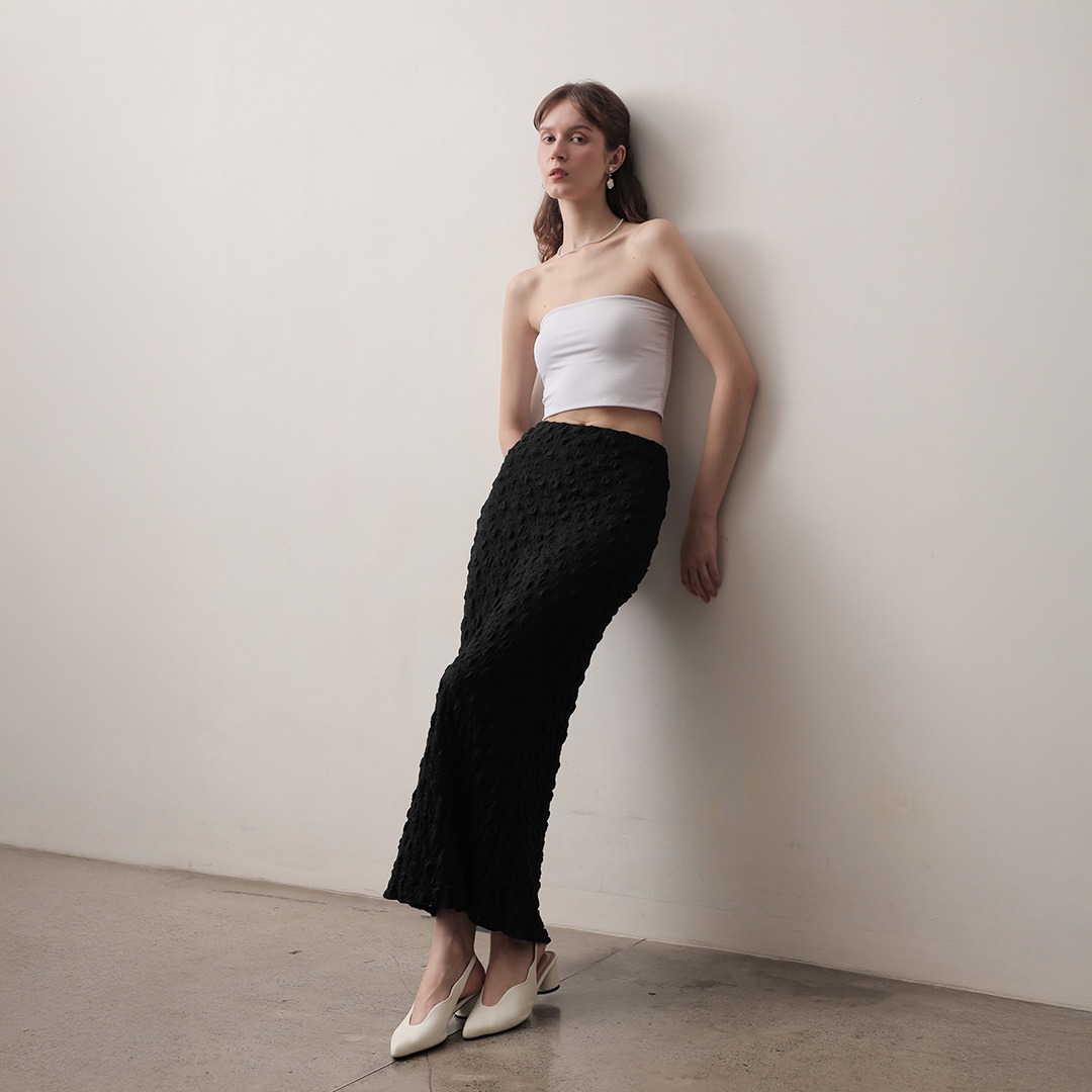 [Tutuloph] Mimpi Multiways | Skirt & Dress | Dress Rok Panjang Karet Knit Wanita Motif Tekstur | Rok Wanita Stretch Nyaman & Elegan untuk Daily & Hangout Look