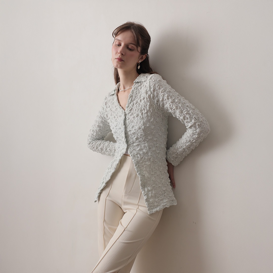 [Tutuloph] Aruna Blouse | Kemeja Wanita Knit Teksture Wanita Kancing Lengan Panjang | Kemeja Casual Stylish Korean Look | Kemeja Cewek Jumbo Polos / Motif untuk Daily & Office Wear