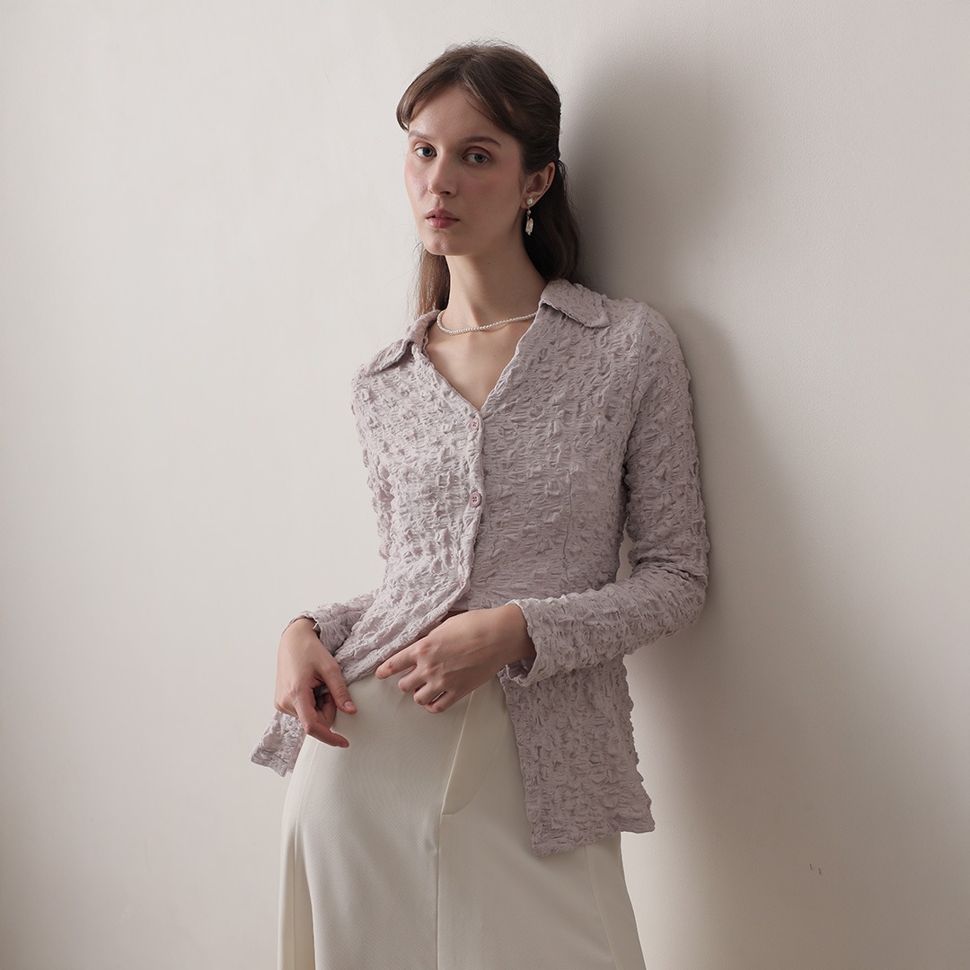 [Tutuloph] Aruna Blouse | Kemeja Wanita Knit Teksture Wanita Kancing Lengan Panjang | Kemeja Casual Stylish Korean Look | Kemeja Cewek Jumbo Polos / Motif untuk Daily & Office Wear