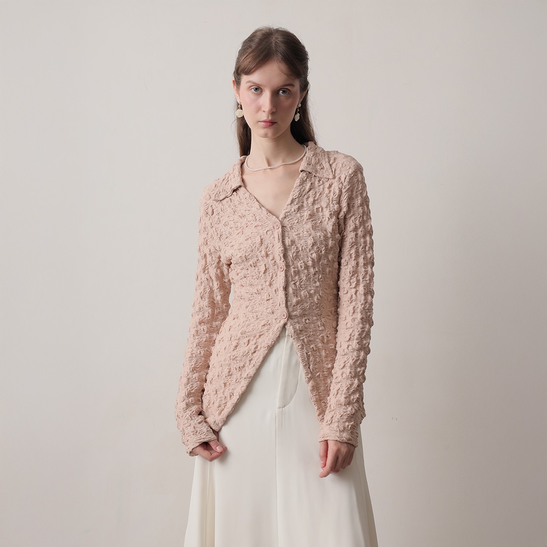 [Tutuloph] Aruna Blouse | Kemeja Wanita Knit Teksture Wanita Kancing Lengan Panjang | Kemeja Casual Stylish Korean Look | Kemeja Cewek Jumbo Polos / Motif untuk Daily & Office Wear