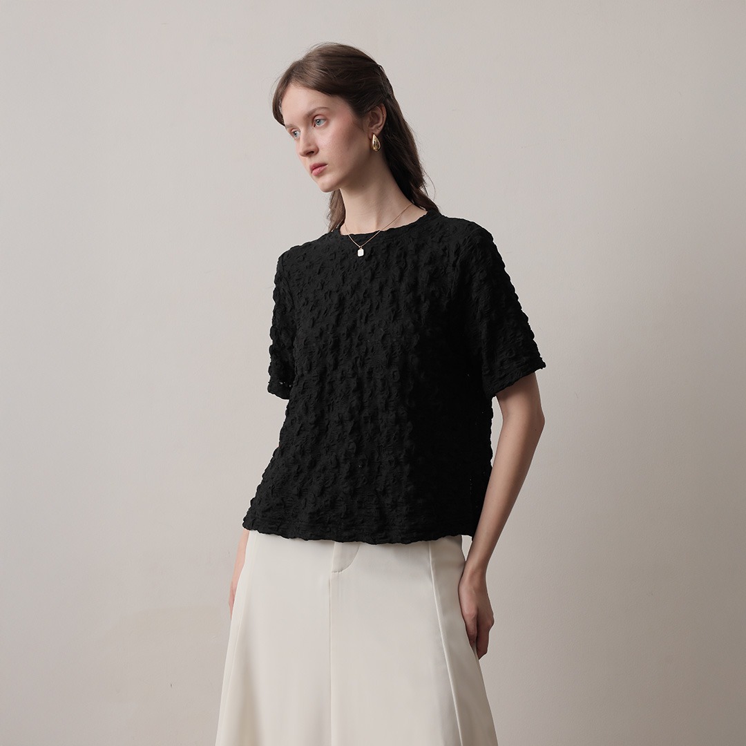[Tutuloph] Ilya Blouse | Blouse Wanita Knit Motif Tekstur | Rok Wanita Stretch Nyaman & Elegan untuk Casual Daily & Hangout Look